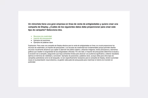 vista previa del documento - Respuestas al Examen de Certificación de Publicidad en Display de Google Ads